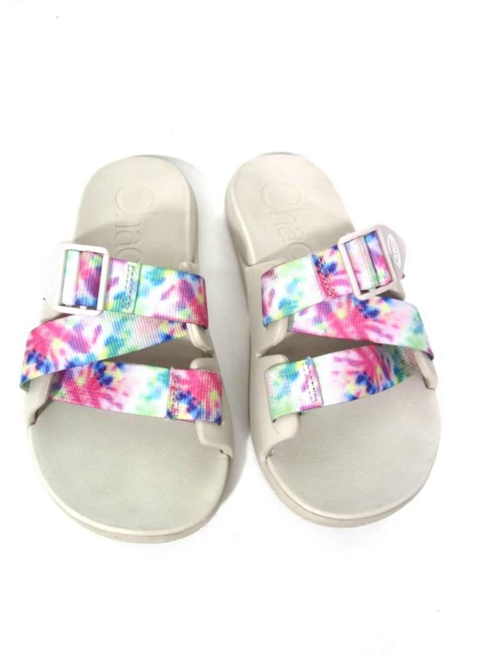 Chaco Chillos Slide Light Tie Dye Womens Size 7 Pink Blue Green Yellow EUC